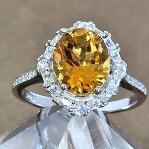 925 Sterling Silver Ring Sz 6.75 with Natural Citrine 10x8mm Gemstone